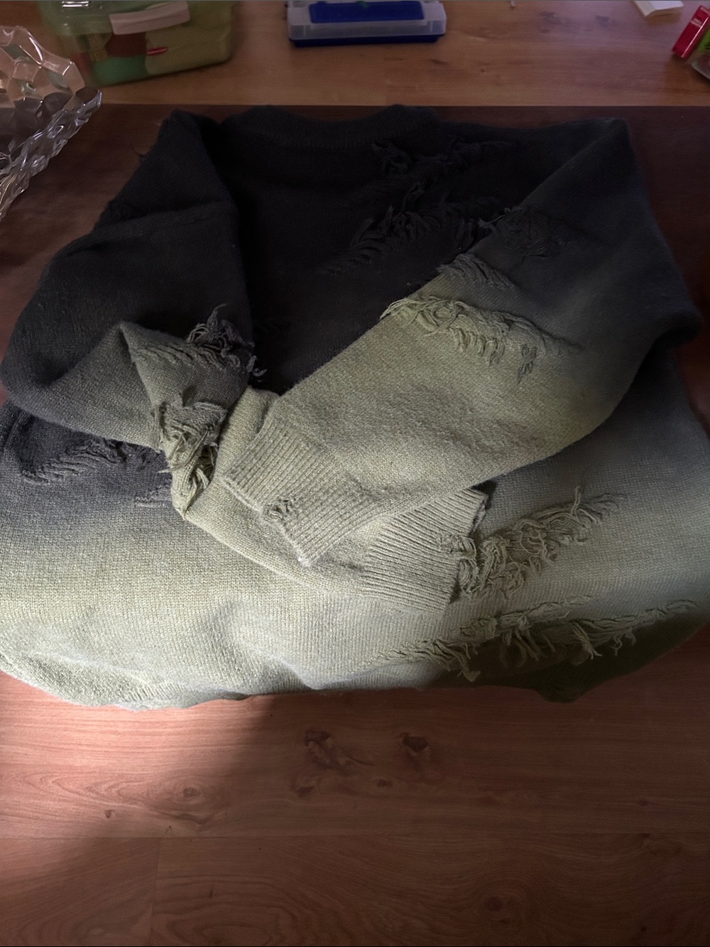 Olive Green Distressed Knit Sweater